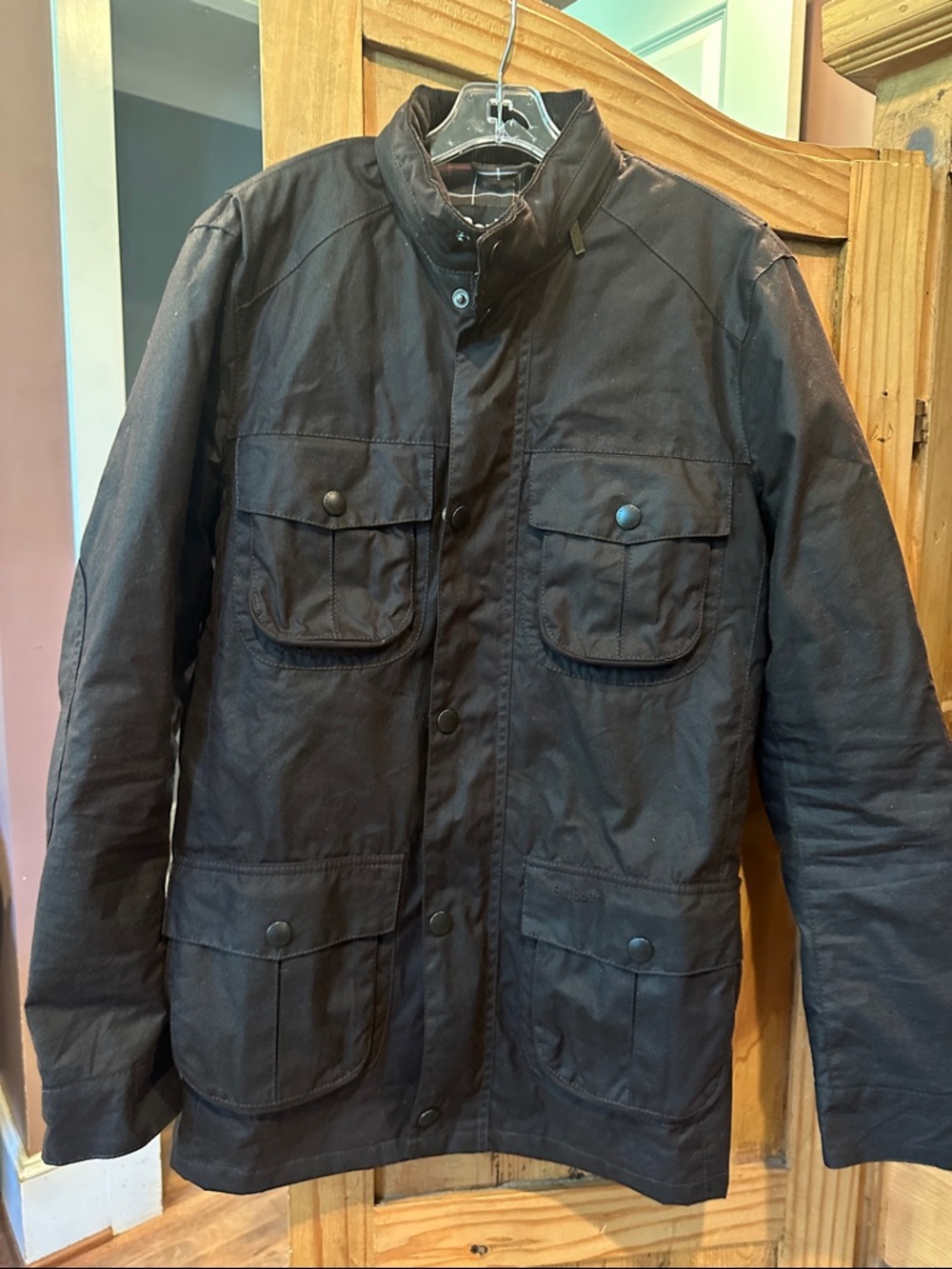 Barbour waxed  Black Military-Style Field Jacket with Four Pockets
